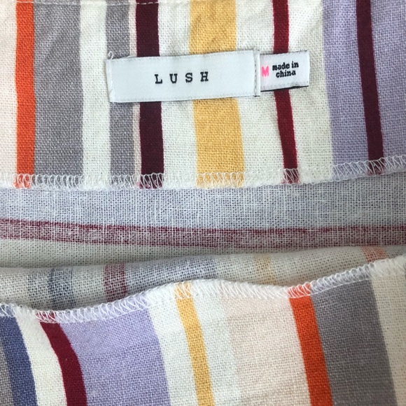 Lush Rainbow Striped Front Button Linen Micro Mini Skirt - Picture 8 of 8